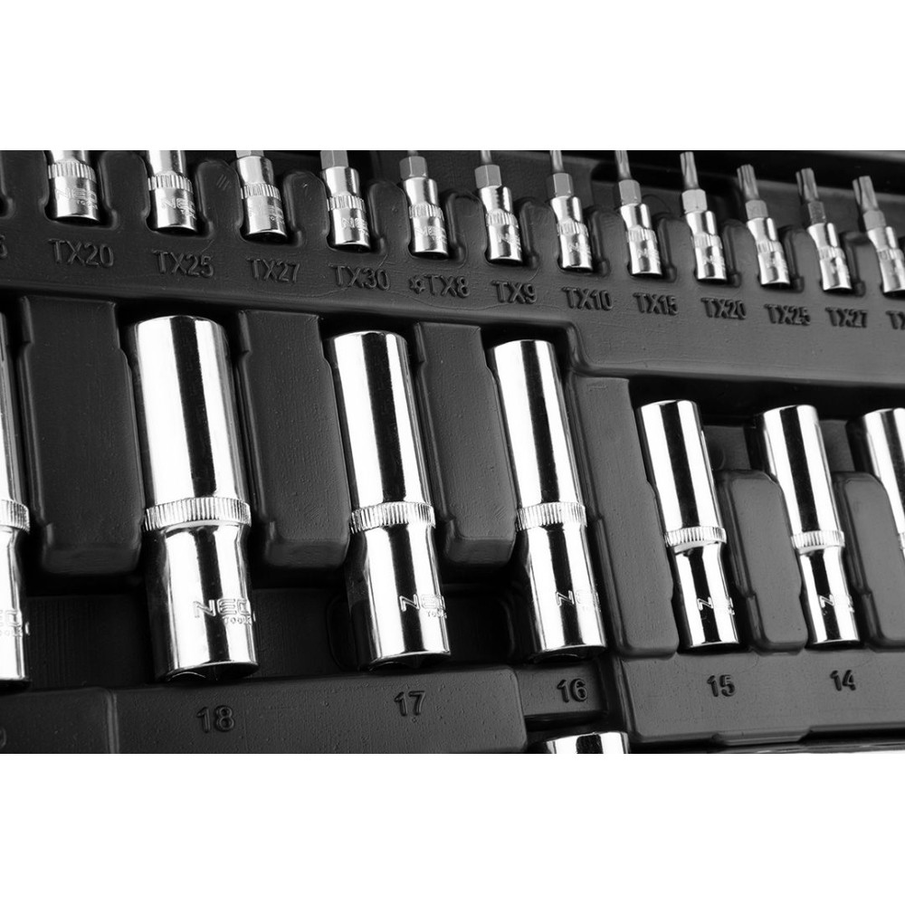 Klucze nasadowe 1/2", 3/8", 1/4", zestaw 182 szt. Neo Tools - 10-074 - NEO Tools - 4