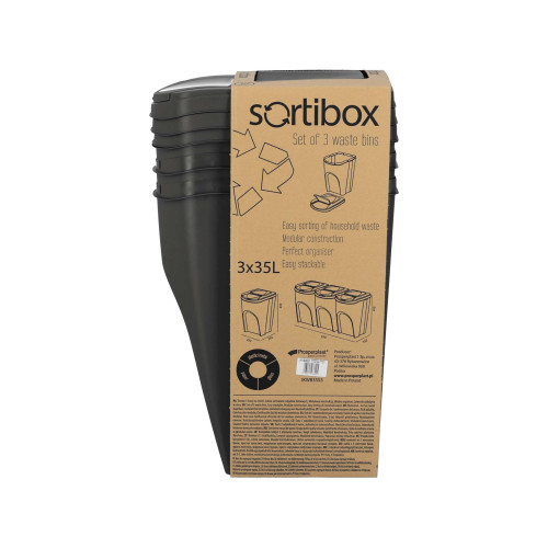 Kosze do segregacji śmieci Sortibox 3x35 l antracytowe - zestaw - IKWB35S3-S433 - Prosperplast - 11