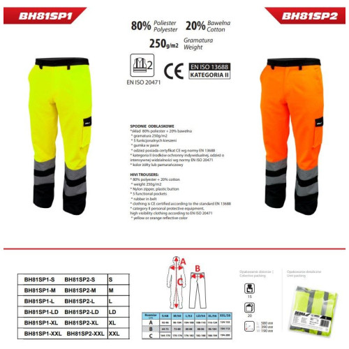 Ochronne spodnie robocze odblaskowe pomarańczowe Dedra - BH81SP2 - Dedra - 6