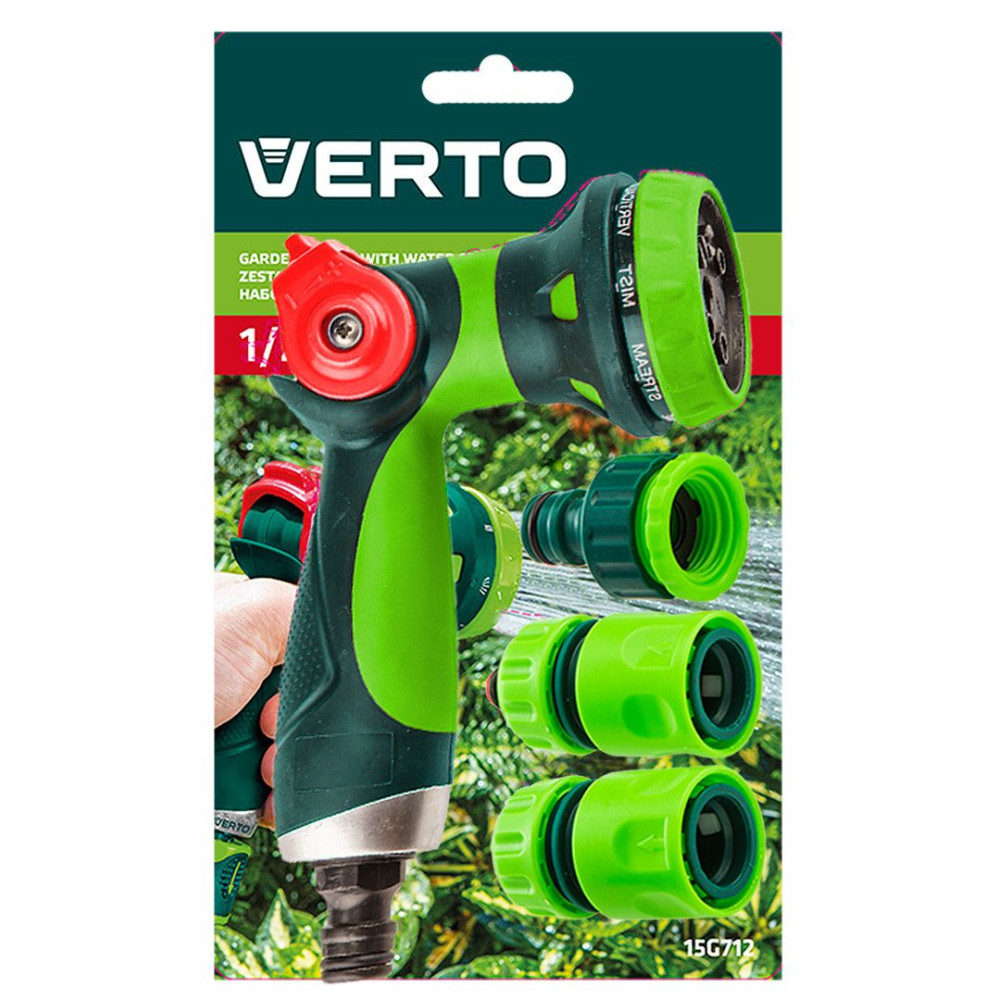 Zraszacz pistolet ogrodowy 1/2" + złączki + przyłącze Verto - zestaw - 15G712 - Verto - 3