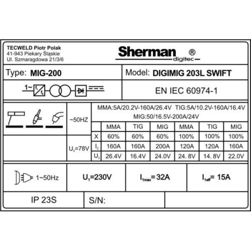 Spawarka Sherman DIGIMIG 203L Swift - zestaw - 7812675-G - Sherman - 18