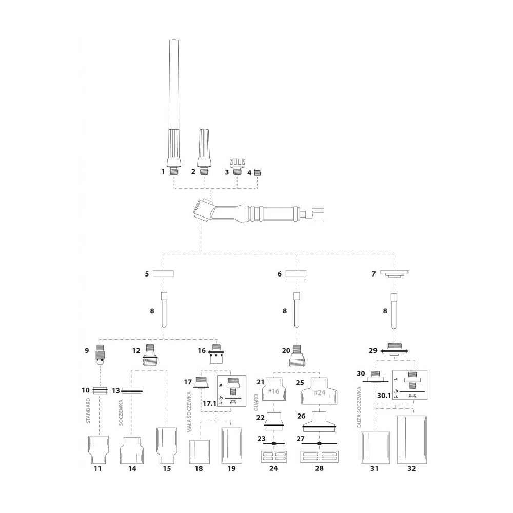 Zestaw części QUARTZSystem 9/20 mała soczewka / 2,4 mm / dysza L / Spartus - NW9-32D20-24-KPL - Spartus - 6
