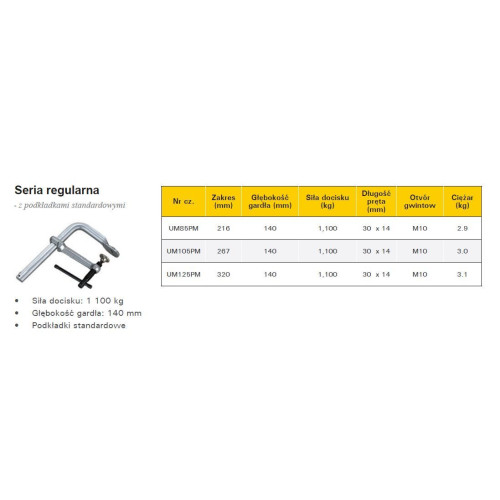 Ścisk przesuwny StrongHand Regular Duty 216x140 mm - UM85PM - Strong Hand Tools - 5