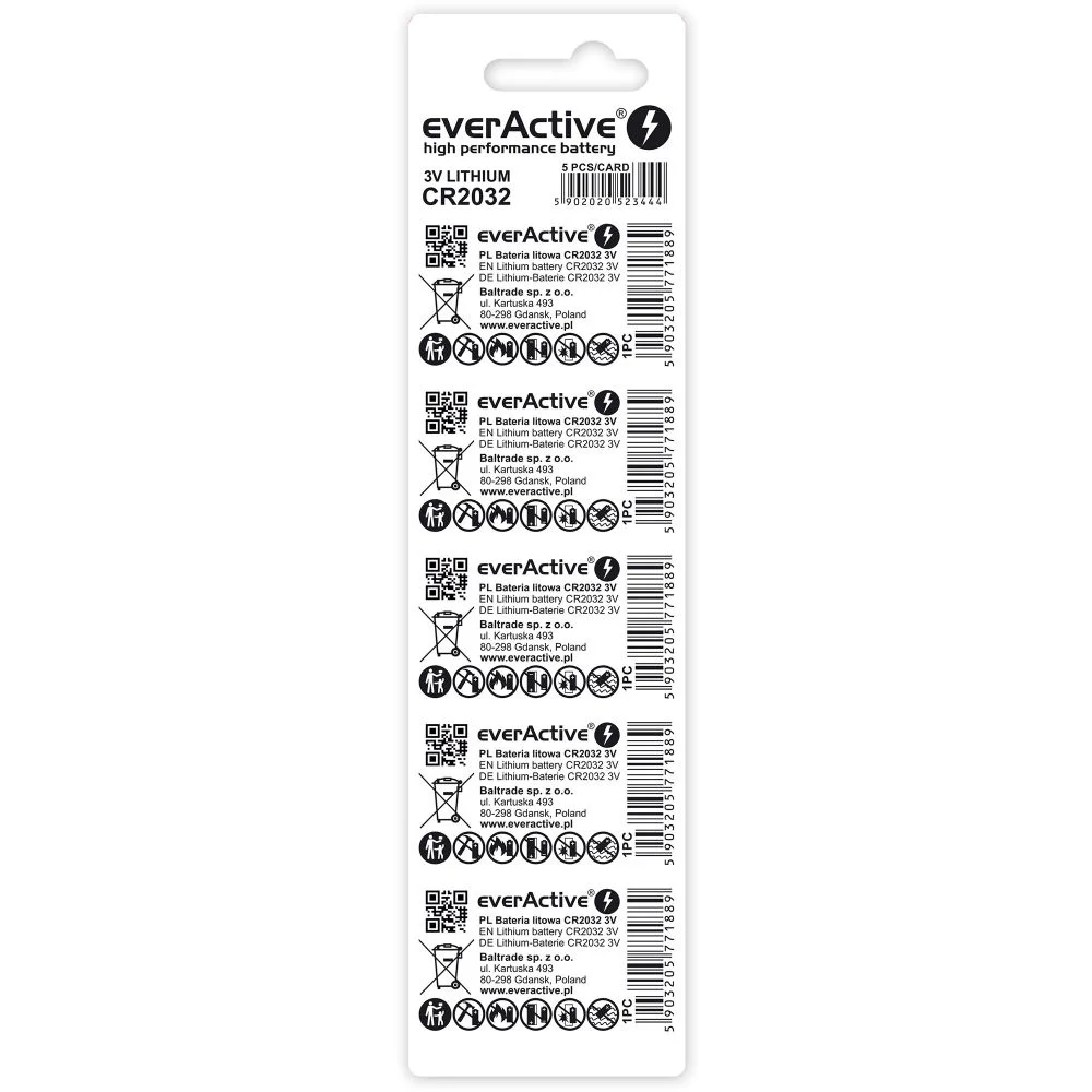 Bateria litowa CR2032 3V Lithium everActive / blister 5 szt. - CR20321BL_px5 - everActive - 2