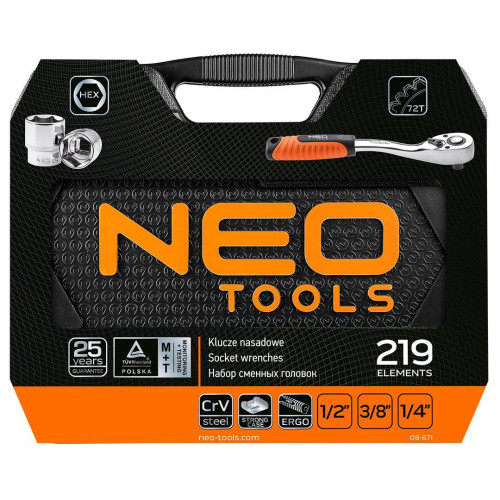 Zestaw kluczy nasadowych 1/2" 3/8" 1/4" 219 el. Neo Tools - 08-671 - NEO Tools - 6