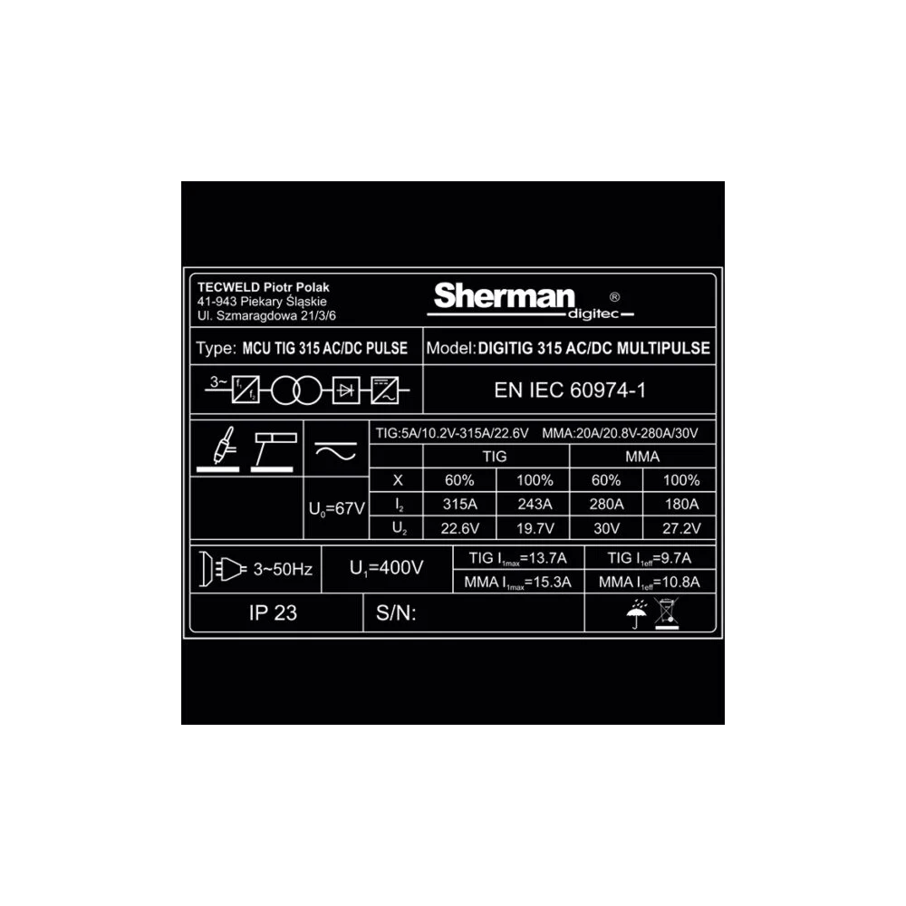 Spawarka Sherman DIGITIG 315 AC/DC Multipulse - zestaw - 7812740-G - Sherman - 16
