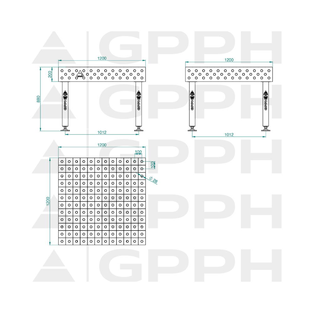 Stół spawalniczy GPPH PLUS 1200x1200x200 mm - TWT_PLUS_120x120 - GPPH - 2
