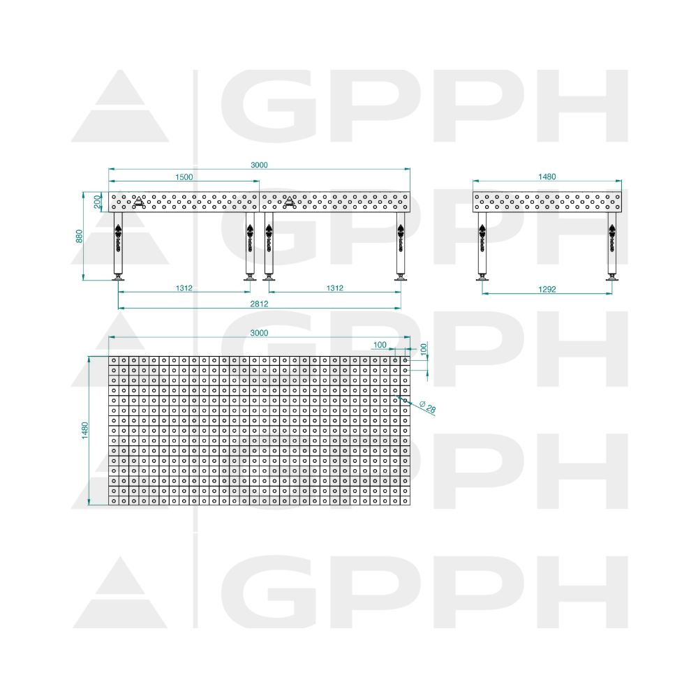 Stół spawalniczy GPPH PLUS 3000x1480x200 mm - TWT_PLUS_300x148 - GPPH - 2
