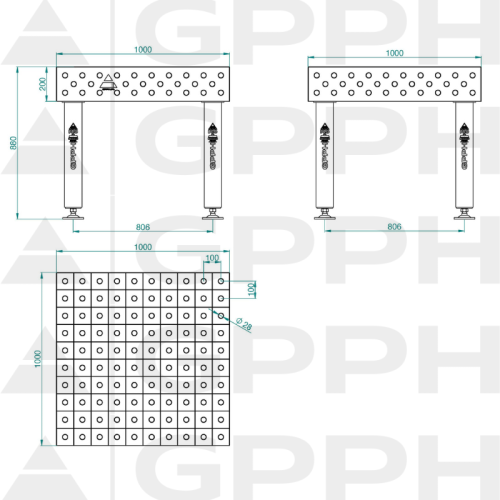Stół spawalniczy GPPH PRO 1000x1000x200 mm - TWT_PRO_100x100 - GPPH - 1 2