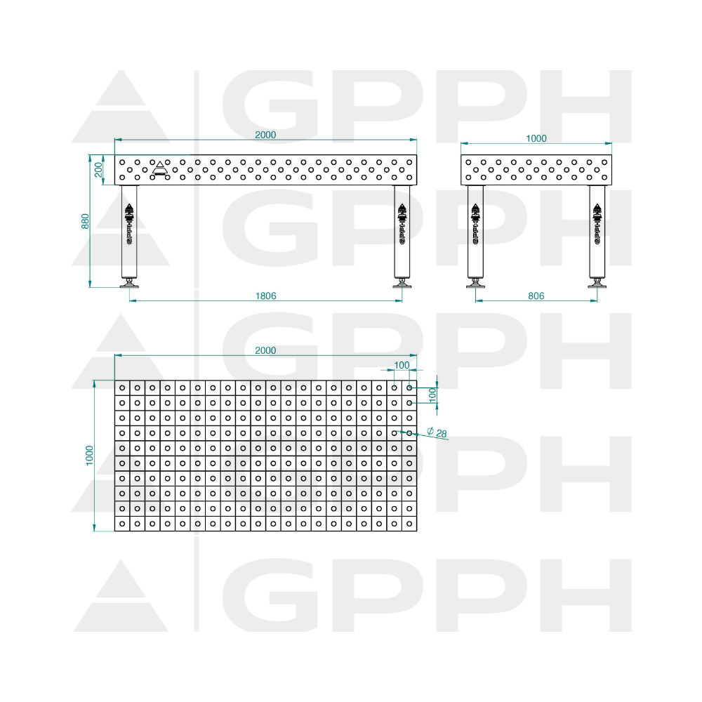 Stół spawalniczy GPPH PRO 2000x1000x200 mm - TWT_PRO_200x100 - GPPH - 2