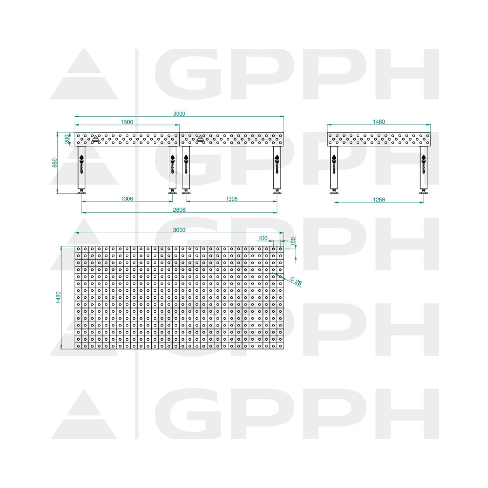 Stół spawalniczy GPPH PRO 3000x1480x200 mm - TWT_PRO_300x148 - GPPH - 2