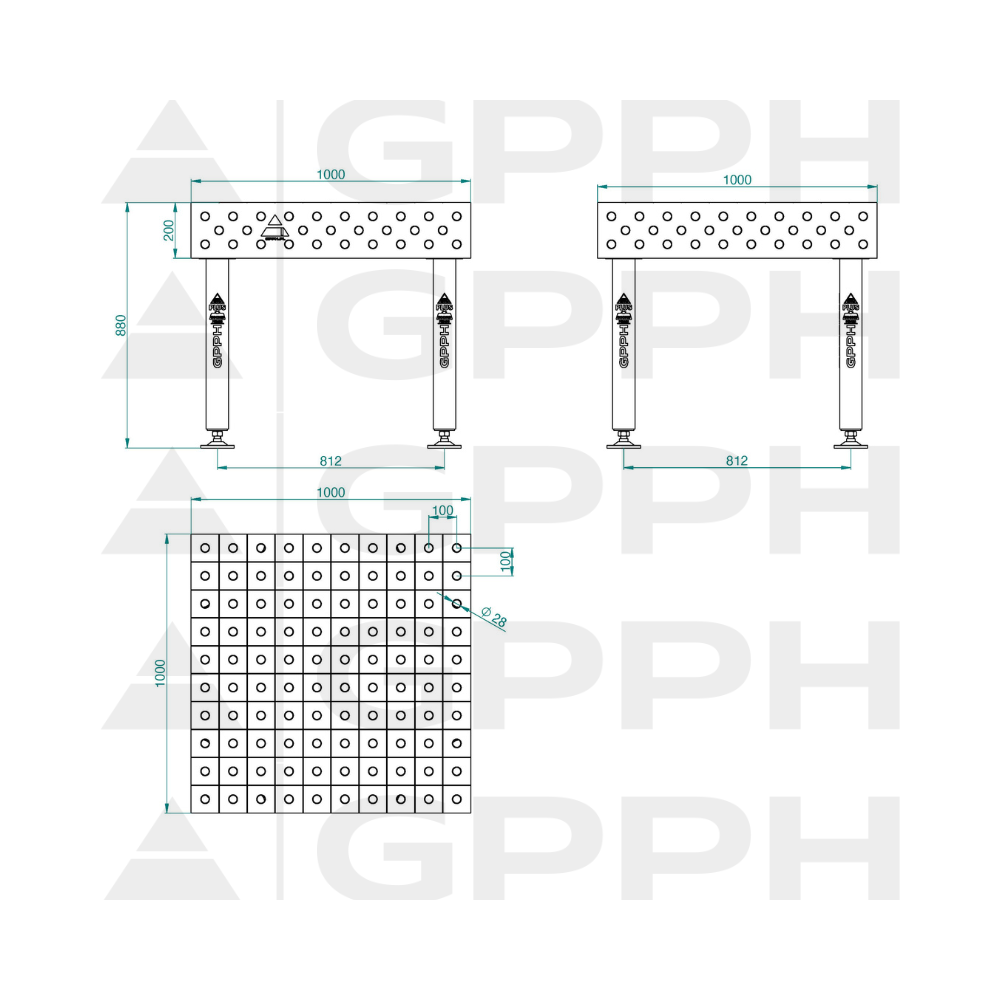 Stół spawalniczy GPPH PLUS INOX 1000x1000x200 mm - INOX_PLUS_100x100 - GPPH - 2