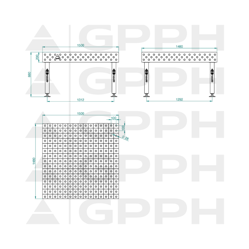 Stół spawalniczy GPPH PLUS INOX 1500x1480x200 mm - INOX_PLUS_150x148 - GPPH - 2