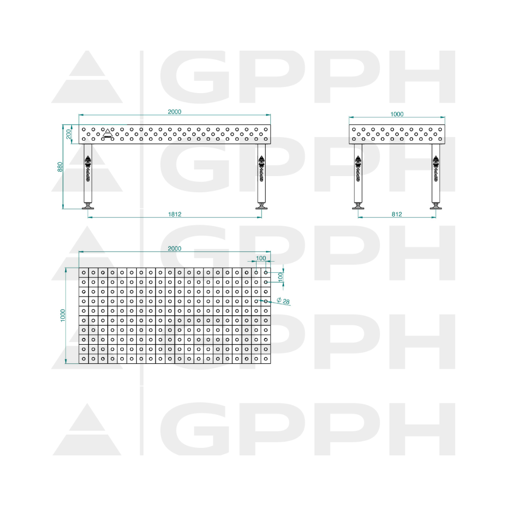 Stół spawalniczy GPPH PLUS INOX 2000x1000x200 mm - INOX_PLUS_200x100 - GPPH - 2