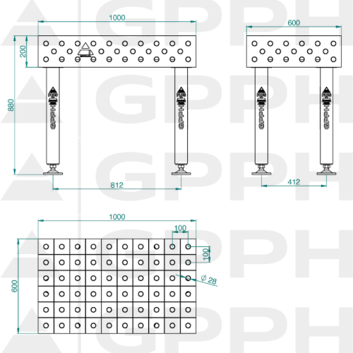Stół spawalniczy GPPH PRO INOX 1000x600x200 mm - INOX_PRO_100x60 - GPPH - 2