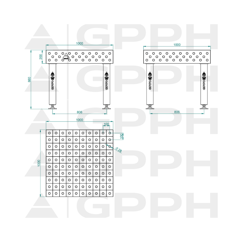 Stół spawalniczy GPPH PRO INOX 1000x1000x200 mm - INOX_PRO_100x100 - GPPH - 2