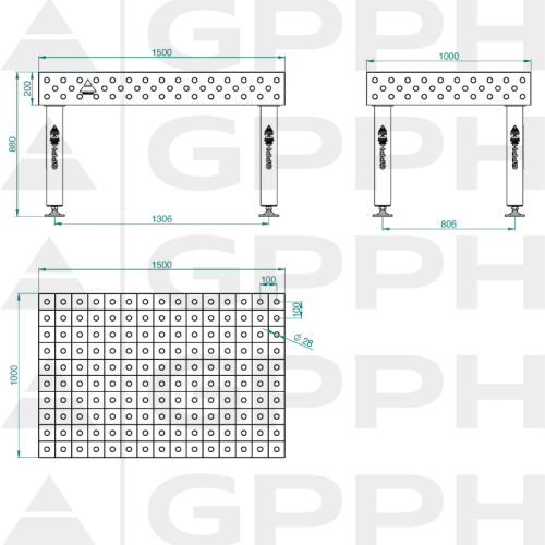 Stół spawalniczy GPPH PRO INOX 1500x1000x200 mm - INOX_PRO_150x100 - GPPH - 2