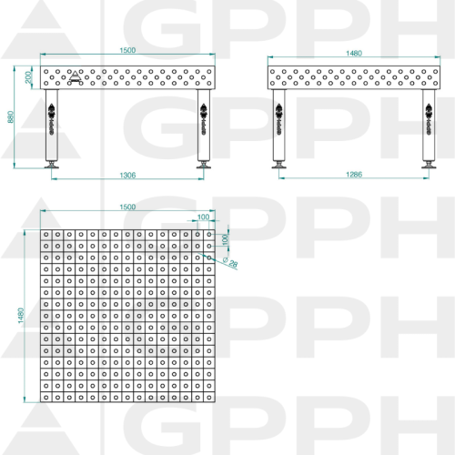 Stół spawalniczy GPPH PRO INOX 1500x1480x200 mm - INOX_PRO_150x148 - GPPH - 2