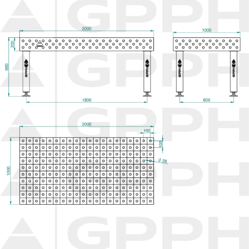 Stół spawalniczy GPPH PRO INOX 2000x1000x200 mm - INOX_PRO_200x100 - GPPH - 2