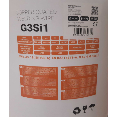 Drut spawalniczy MIG SG2 G3Si1 fi 1,0 mm / beczka 250 kg / Gradient - GWC1025 - Gradient - 2