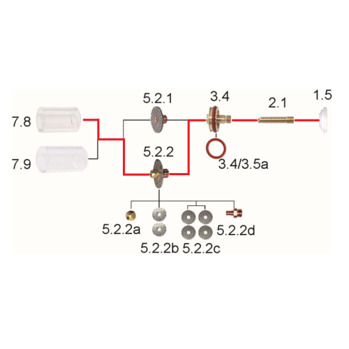 Zestaw części Pyrex (Quartz) 9/20 duża soczewka / 2,4 mm / krótka dysza / Sherman - 7812089 - Sherman - 3