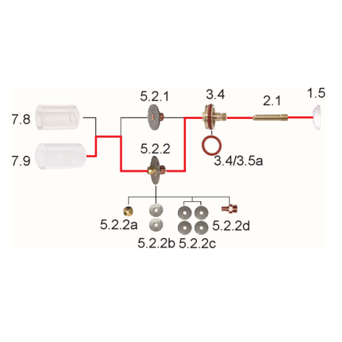 Zestaw części Pyrex (Quartz) 9/20 duża soczewka / 2,4 mm / długa dysza / Sherman - 7812092 - Sherman - 3