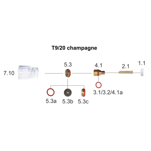 Zestaw części Pyrex (Quartz) 9/20 soczewka / 1,6 mm / dysza champagne / Sherman - 7812351 - Sherman - 3