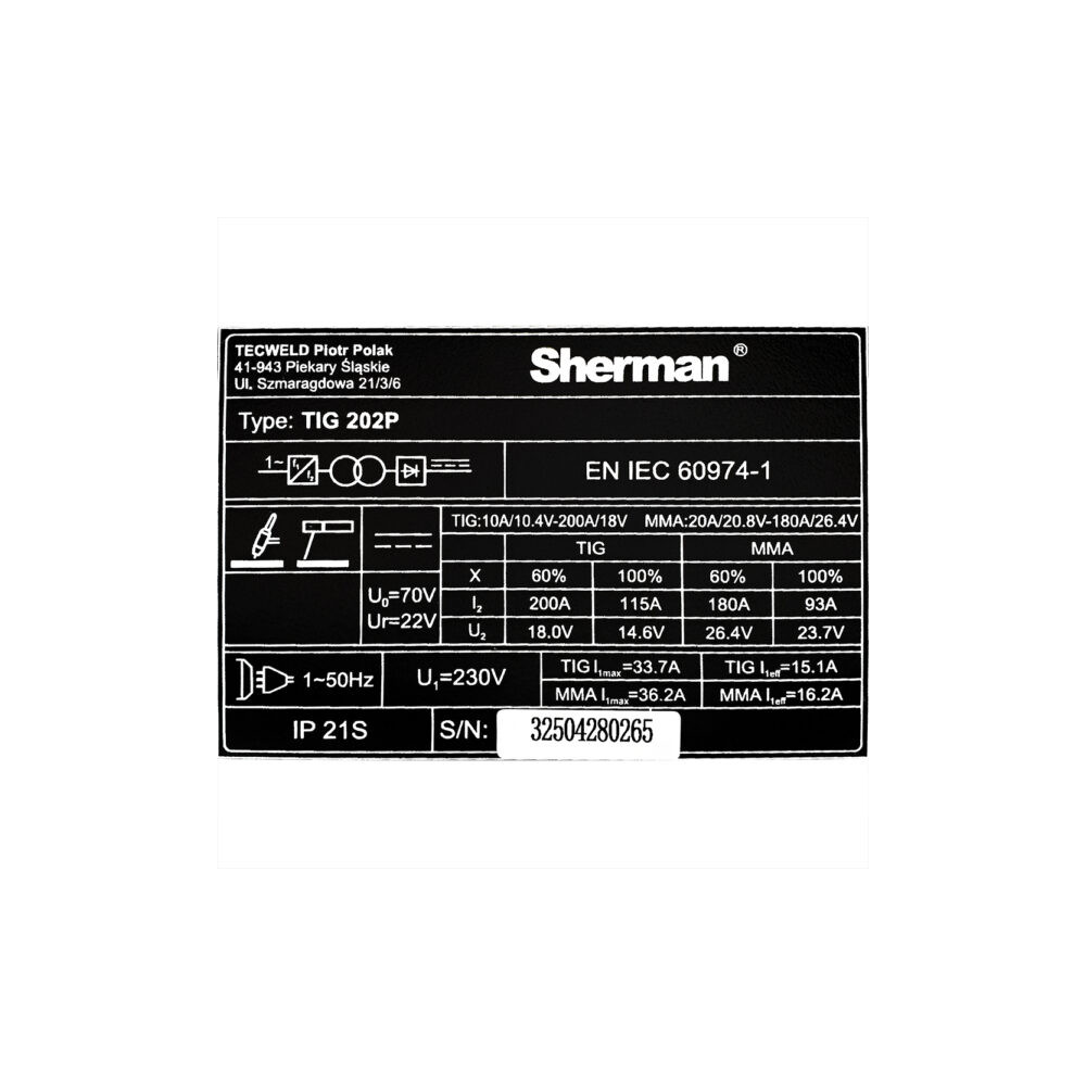 Spawarka Sherman TIG 202P - zestaw | 7812244