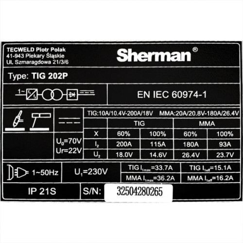 Spawarka Sherman TIG 202P - zestaw | 7812244