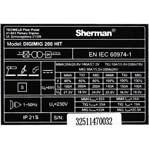 Spawarka Sherman DIGIMIG 200 HIT - zestaw | 7812719